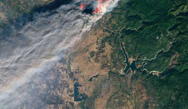 Satellite view of the wildfires in Paradise, CA