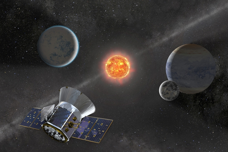 Satellite viewing distant star with planets nearby.