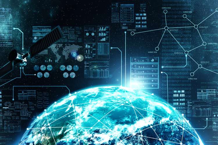 Digital Earth with hovering Nodules and Text 